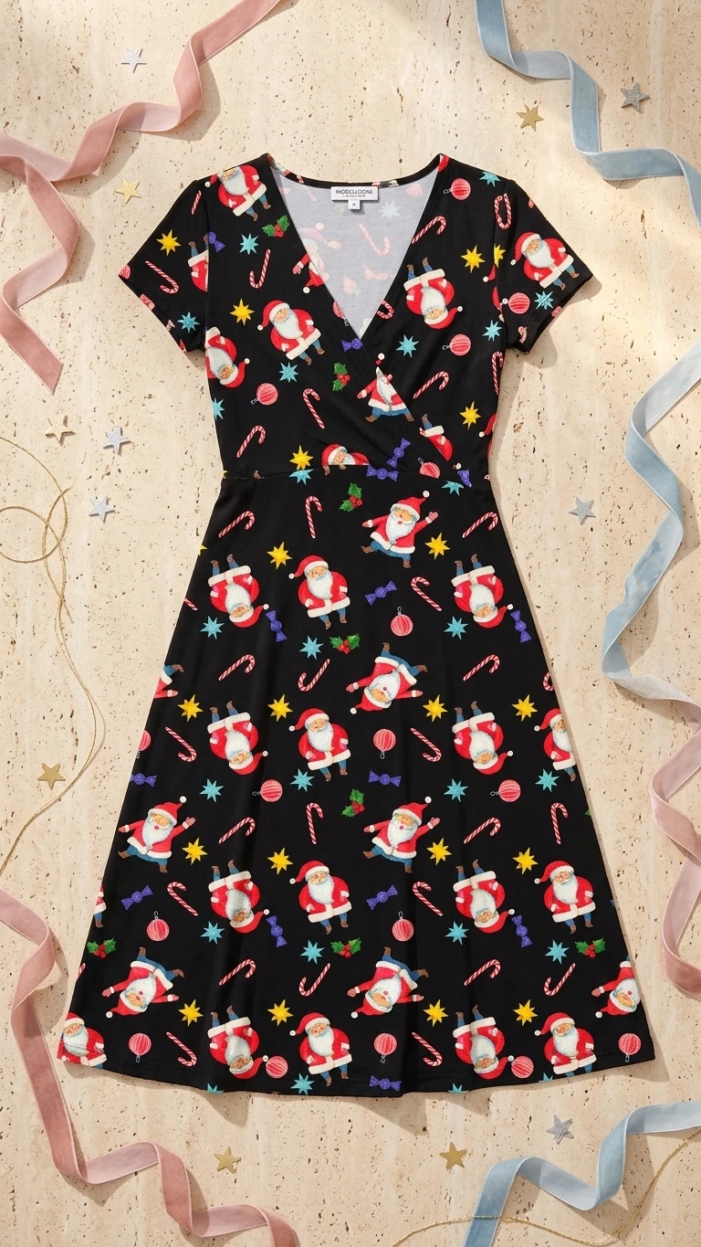 Santa Candy Print Midi Dress