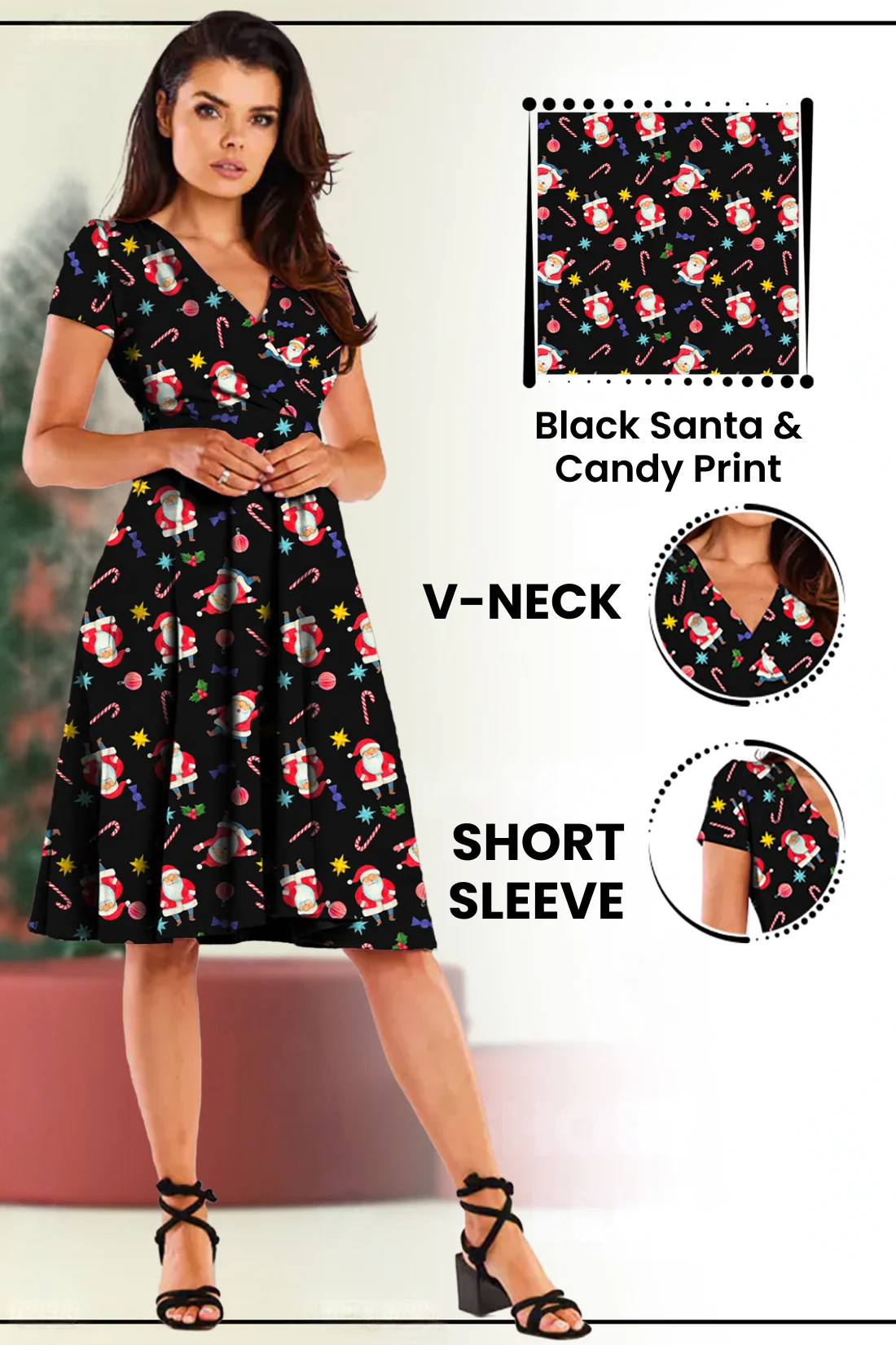 Santa Candy Print Midi Dress