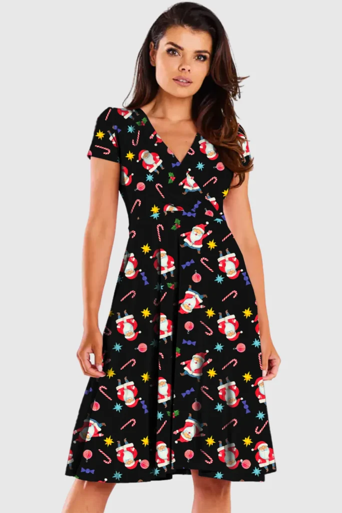 Santa Candy Print Midi Dress