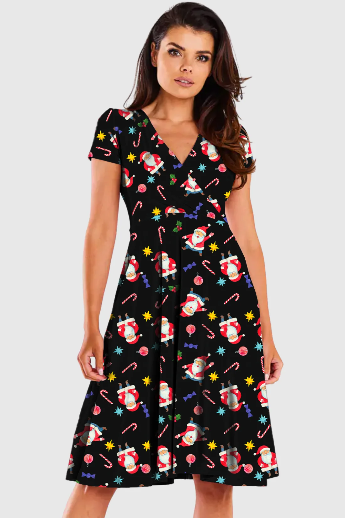 Santa Candy Print Midi Dress