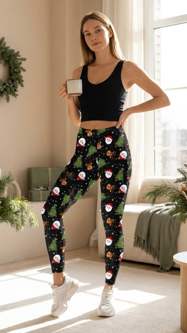 Santa Face Tree Christmas Leggings