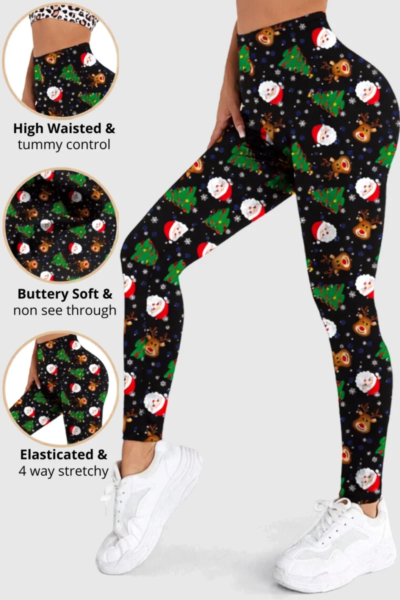 Santa Face Tree Christmas Leggings