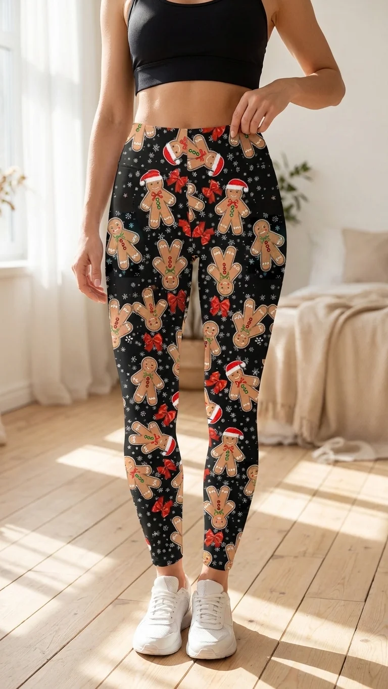 Gingerbread Bow Snowflake Leggings