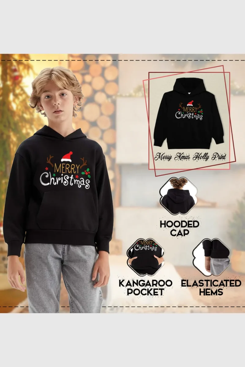 Kids Merry Xmas Holly Hoodie