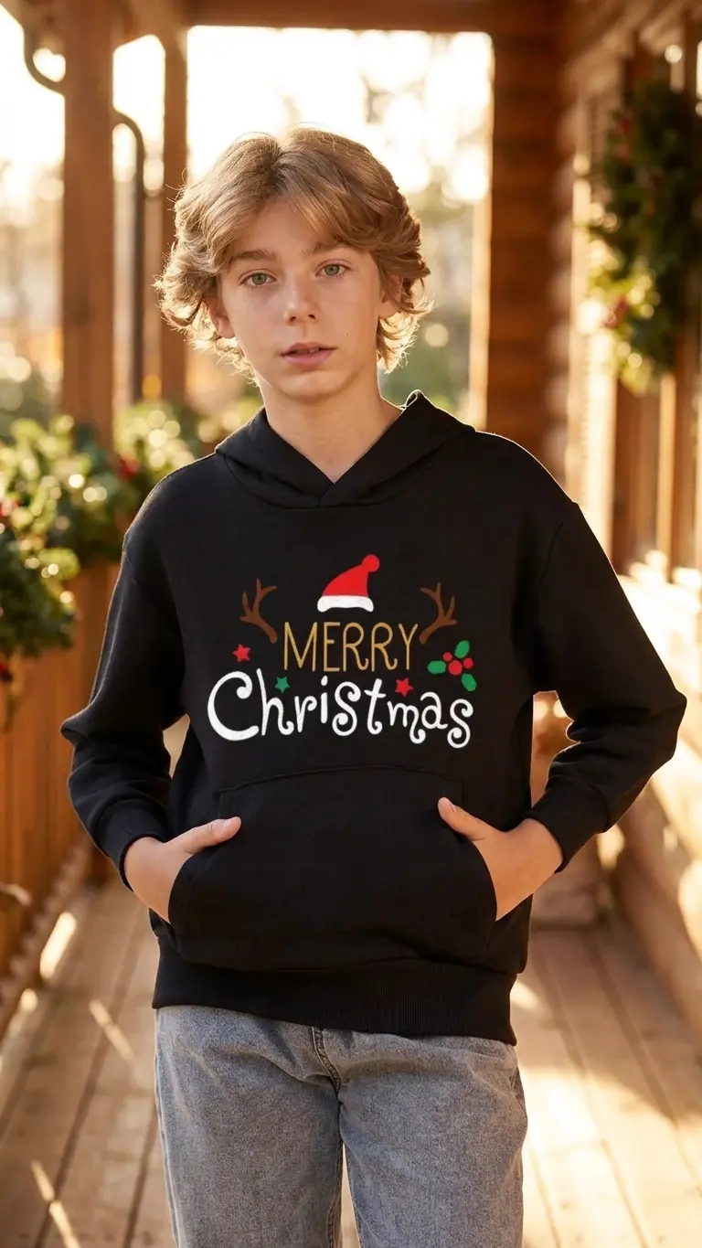 Kids Merry Xmas Holly Hoodie
