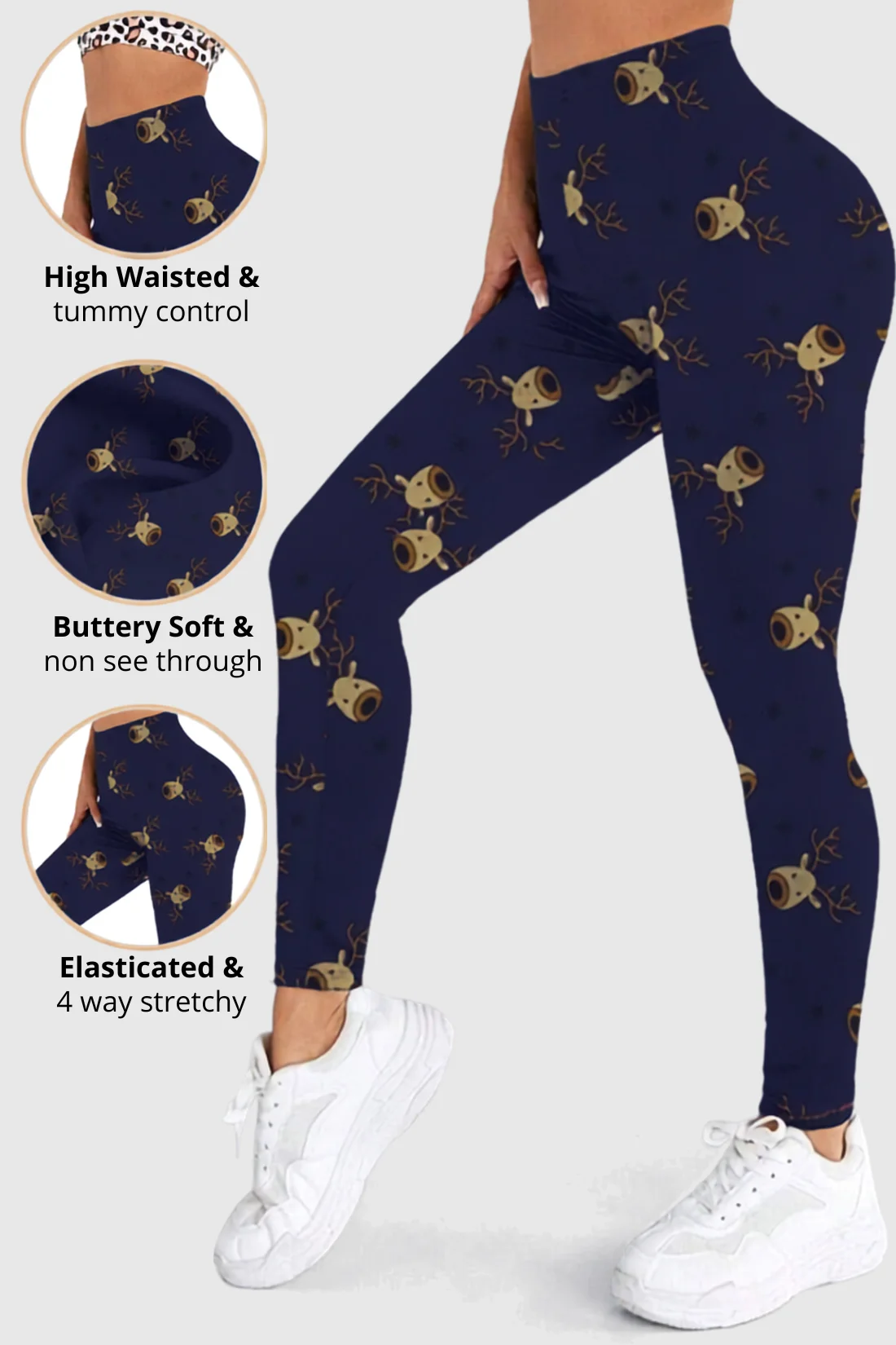 Reindeer Head Christmas Leggings