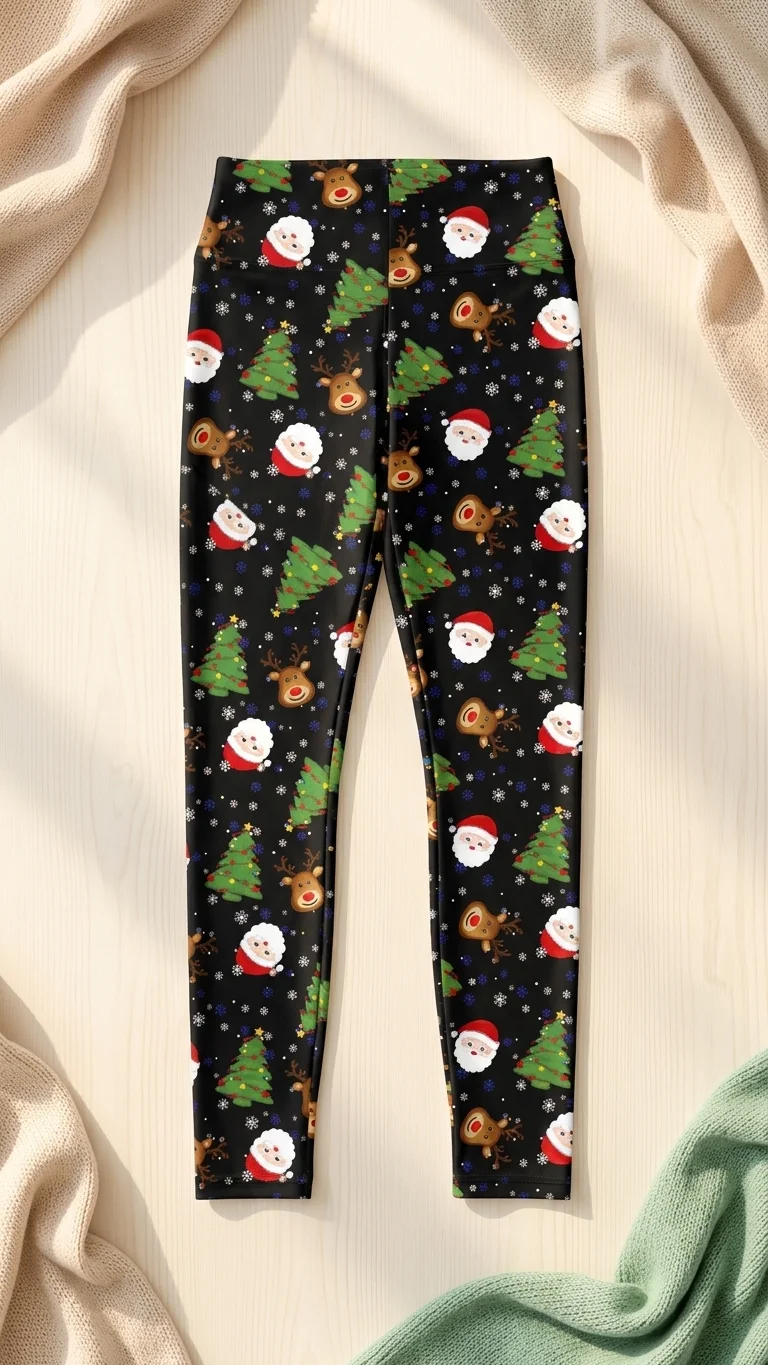 Santa Face Tree Christmas Leggings