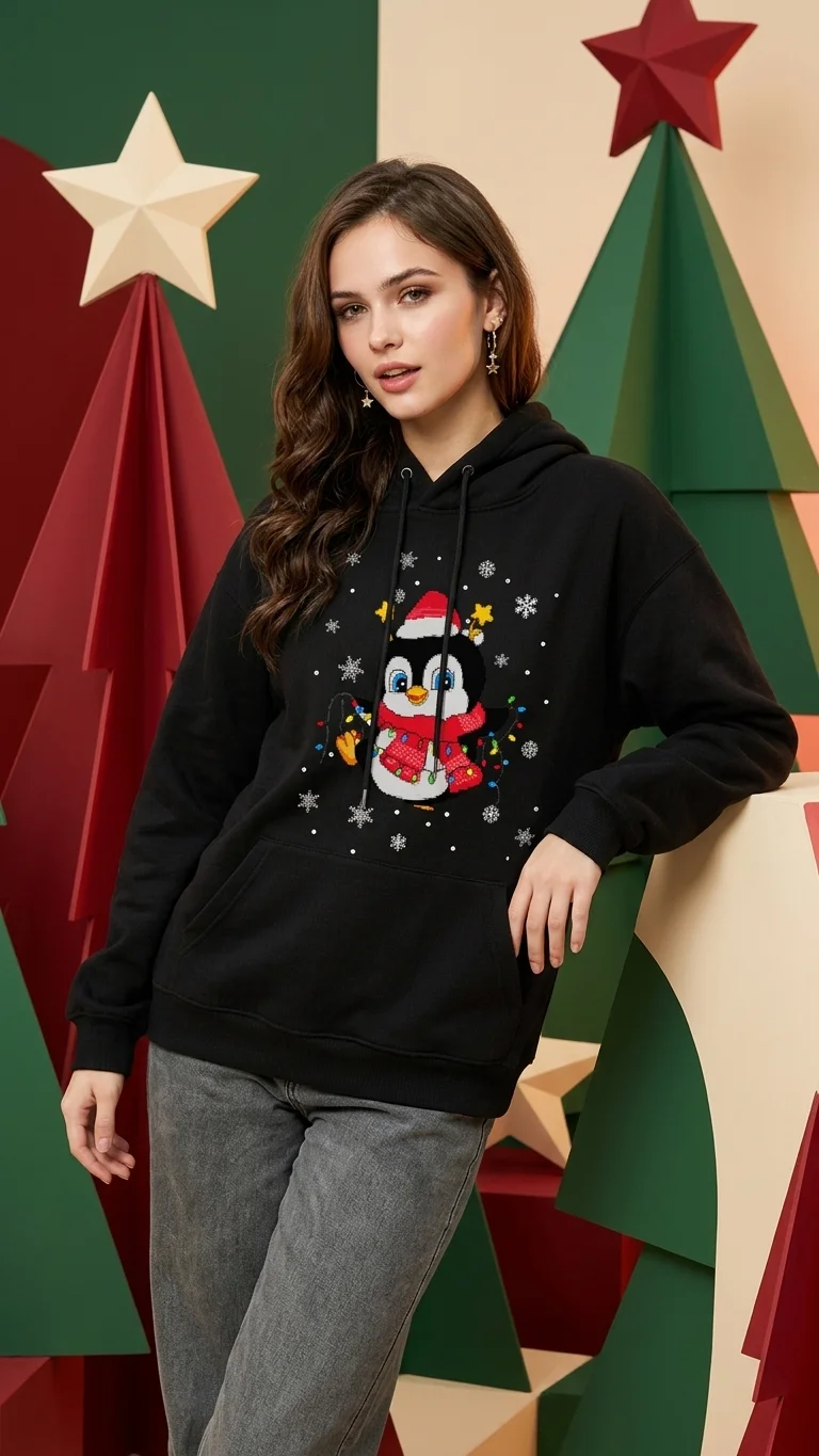 Penguin With Lights Christmas Hoodie